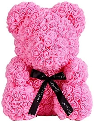 Pink Foam Rose Teddy Bear in Gift Box