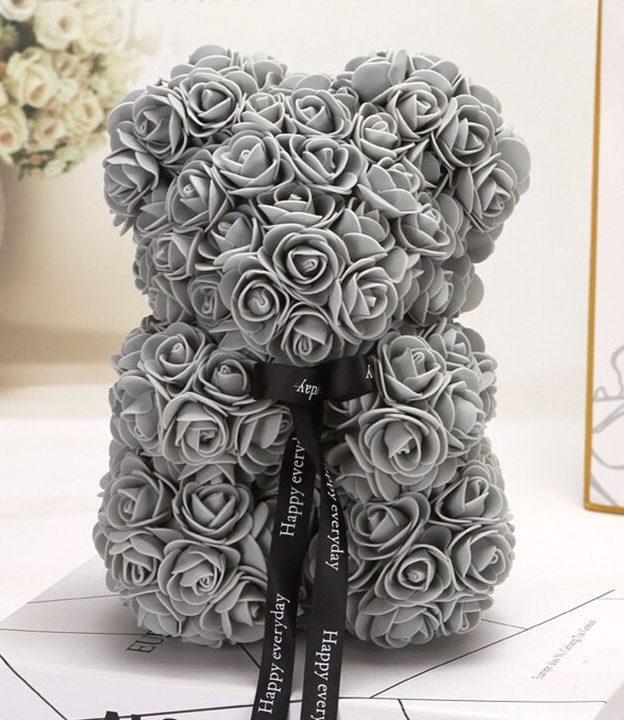 grey flower teddy bear