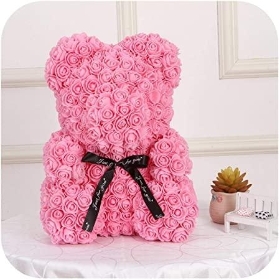 Pink Foam Rose Teddy Bear in Gift Box