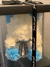 Blue & White Rose Foam Bear