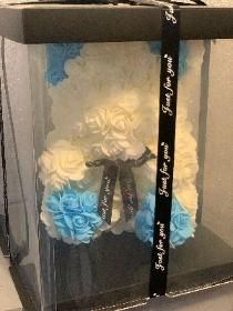 Blue & White Rose Foam Bear